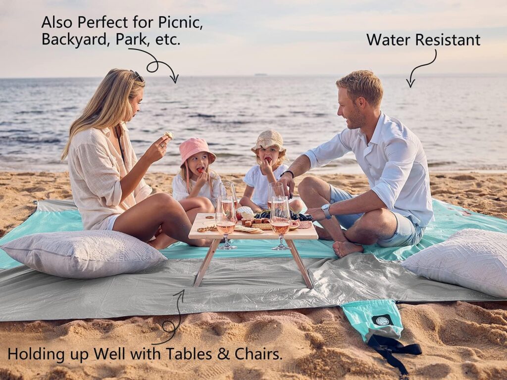WEKAPO Beach Blanket Sandproof, Extra Large Beach Mat, Big  Compact Sand Free Mat Quick Drying, Lightweight  Durable with 6 Stakes  4 Corner Pockets